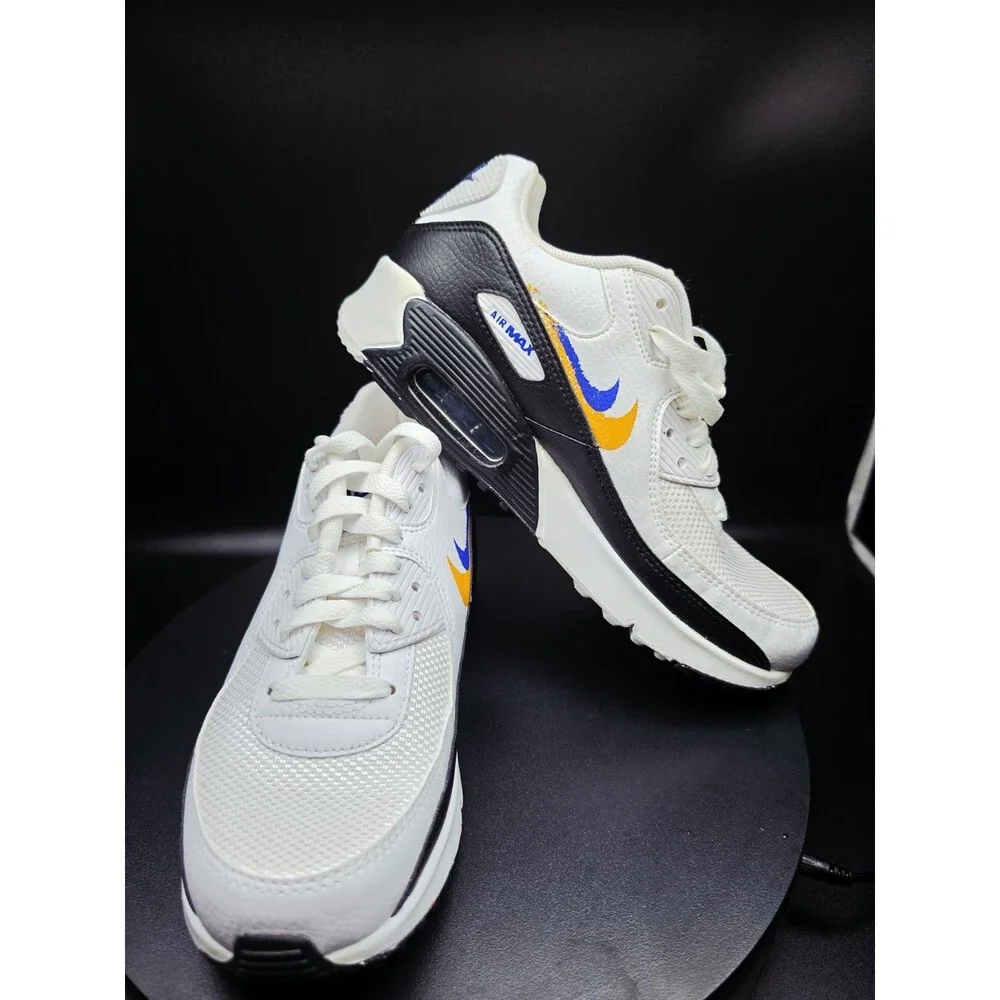 Nike Air Max 90 GS NN Unisex Kids Low Top Lace-Up White/Blue US 6.5 Women/5Youth